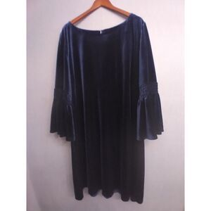 Velvet Dress Bell Sleeve Party Cocktail Evening‎ Dress Blue Size L
